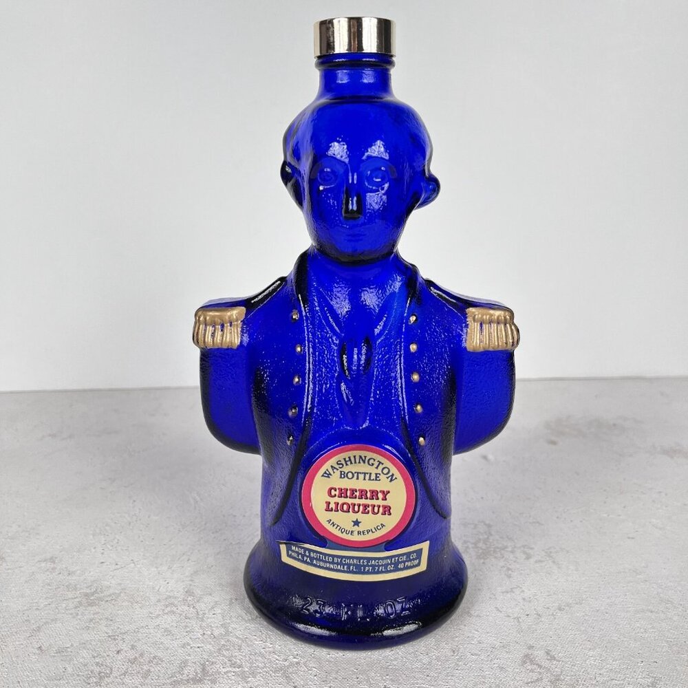 Charles Jacquin Cobalt Blue George Washington Glass Empty Liquor Bottle Vintage - Picture 2 of 7